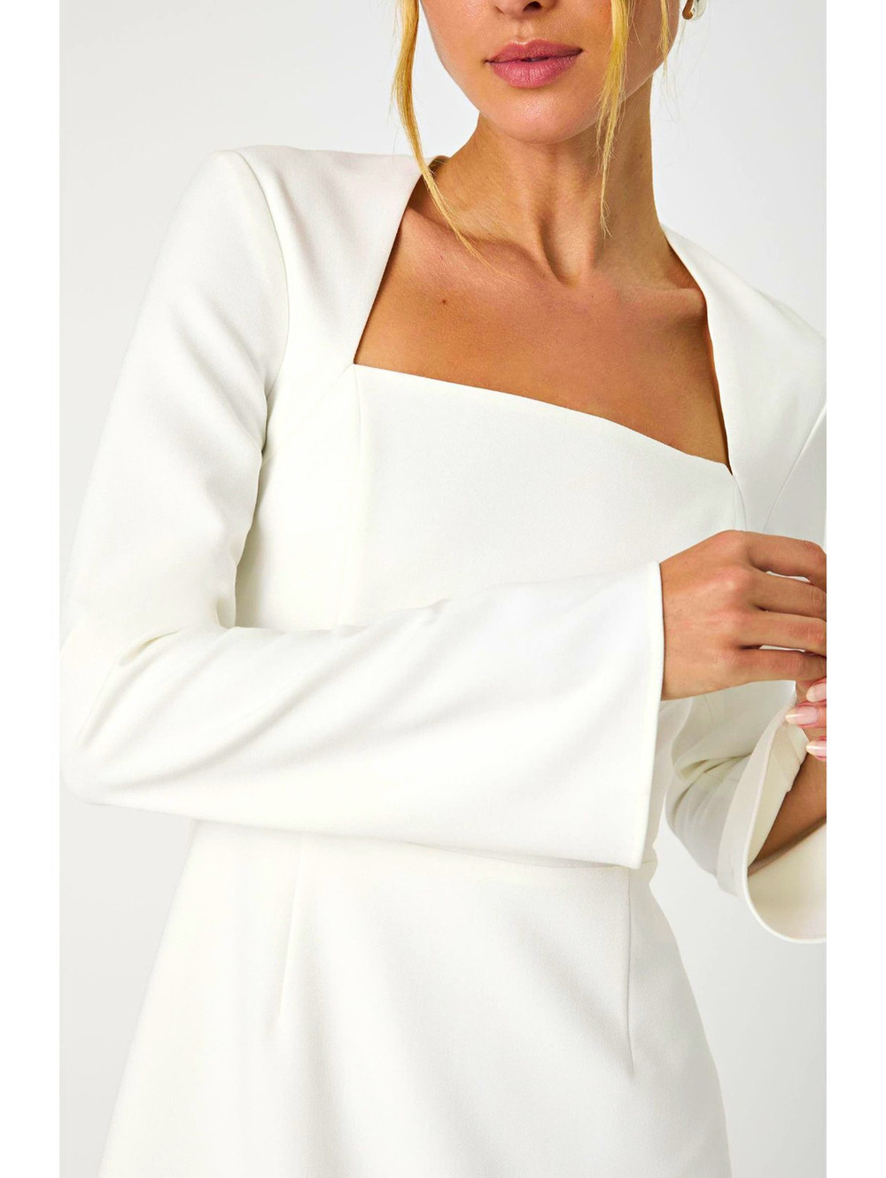 NWT French Connection White Square Neck Lined Dress Flared Sleeve 8 1084